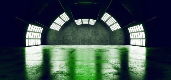 Futurista Sci Moderno Vazio Grande Hall Escuro Grunge Reflectivo Concreto — Fotografia de Stock
