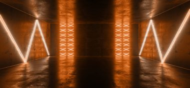 Bilimci Fütürist Neon Işıltılı Modern Zarif Lazer Işıl ışıl parlayan Mavi Parlak Sahne Podyum Işıkları Yansıtıcı Grunge Beton Tünel Koridoru Koridoru 3B Resim Odası