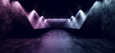 Bilim Kurgu Koyu Boş Uzay Hırıltısı Mor Mor Mor Uzaylı Gemisi Yansıtıcı Spot Işıklar Beyaz Parlak Tünel Büyük Koridor Siber Sahne Odası 3D Resim