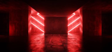 Bilimkurgu Yeni Siber Geleceğin Modern Retro Uzaylı Dans Kulübü Parlayan Elektrikli Sanal Işıklar Karanlık Boş Grunge Beton Yansıma Odası Koridor Arkaplanı 3D Resimlendirme