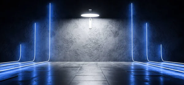 Sci Neon Pantone Blue Laser Brillante Led Futuristic Modern Empty — Foto de Stock