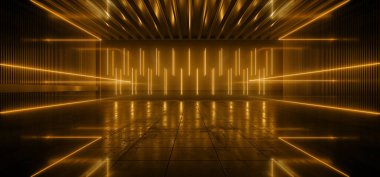 Fütürizm Bilimi Uzaylı Lazeri Parlayan Siber Turuncu Işın Stüdyosu Yansıtıcı Garaj Yeraltı Dans Kulübü Fashio 3d Resim Gösterisi