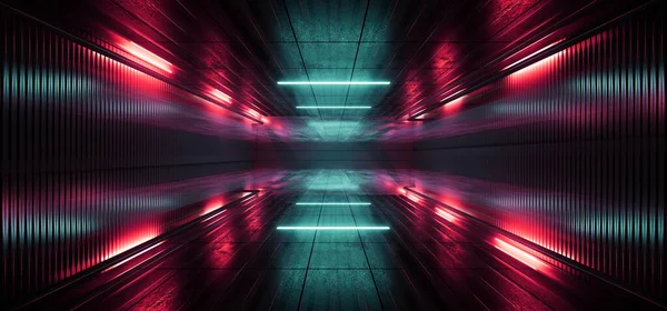 Sci Φουτουριστικό Neon Red Blue Concrete Garage Underground Cyber Virtual — Φωτογραφία Αρχείου