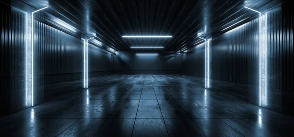 Sci Futuristic Neon Blue Concrete Garage Underground Cyber Virtual Lines — Stock fotografie