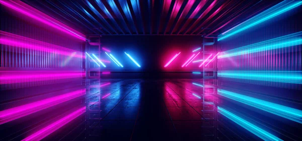 Sci Futuristiska Neon Elektriska Lila Blå Pantone Glödande Reflektion Garage — Stockfoto