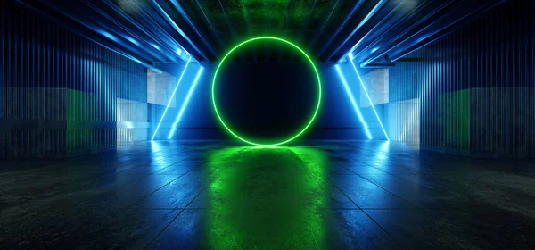 Sci Futurista Green Circle Pantone Blue Neon Concrete Studio Luces — Foto de Stock