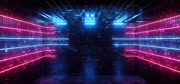 Sci Futuristic Neon Glowing Purple Pantone Blue Brick Wall Club — стокове фото