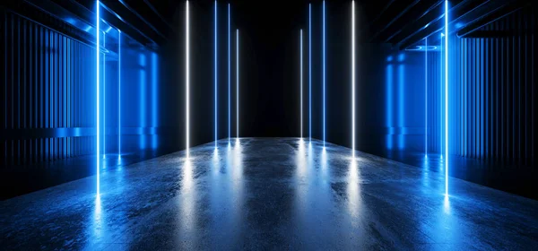 Elektryczne Sci Neon Tunnel Korytarz Wybieg Laser Futurystyczny Pantone Niebieski — Zdjęcie stockowe