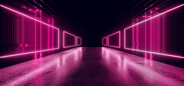 Electric Sci Neon Tunnel Corridor Pasarela Rectángulo Láser Futurista Morado — Foto de Stock