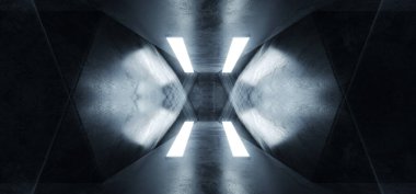 Bilimkurgu Grunge Beton Soyut Geleceğin Seçkin Karanlık Yansıtıcı Büyük Salon Uzaylı Gemisi Koridoru Parlak Stüdyo Işıkları 3D Çizim