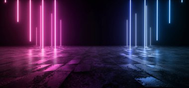 Kozmik Bilim Kurgu Mor Mor Neon Modern Laser Grunge Sert Çimento Beton Döşeme Üçgeni şekillendirilmiş Işıklar VItric Elecber Sanal Sanal Sanal Görüntü