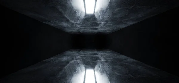Sci Grunge Concret Abstract未来的なエレガントな空の暗い反射ビッグホールシーンエイリアン船ルームトンネル回廊光るスタジオライト3Dレンダリングイラスト — ストック写真