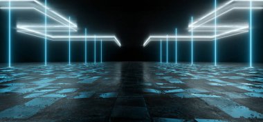 Kozmik Bilim Kurgu Falı Fütürist Pantone Mavi Neon Modern Laser Grunge Sert Çimento Beton Döşeme Üçgeni şekillendirilmiş Işıklar VItric Elecber Sanal Sanal Sanal Sanal Görüntü