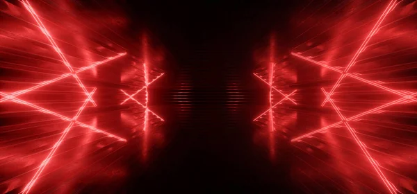 Neon Incandescente Fantascienza Garage Cemento Futuristico Sfondo Rosso Vibranti Luci — Foto Stock
