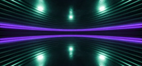 Oval Sci Fi Background Futuristic Neon Led Laser Glowing Purple Blue Stage Showroom Garage Cabin Reflective Lightning Underground Cyber  Illustration