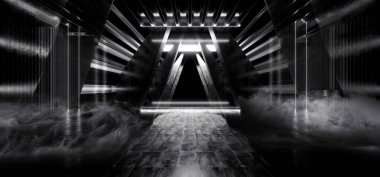 Bilimci Kurgu Duman Arka planı Beton Beton Beton Beyaz Elektrikli Neon Lazer Öncü Parlayan Işıklar Karanlık Gece Stüdyosu Salon Sahne Sahne Sahnesi Siber 3D