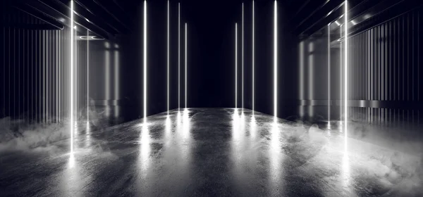Sci Futuristic Smoke Background Concrete White Electric Neon Led Laser — 스톡 사진