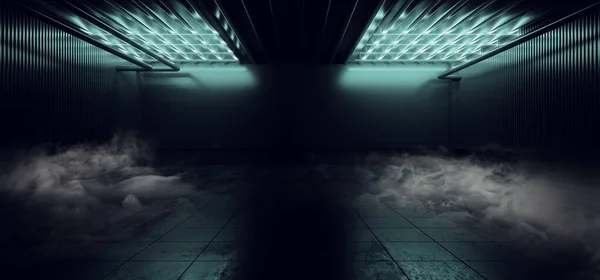 Fantascienza Futuristica Fumo Sfondo Cemento Cemento Blu Elettrico Neon Led — Foto Stock