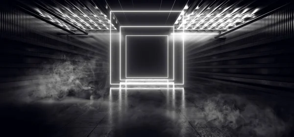 Sci Futuristic Smoke Background Concrete White Electric Neon Led Laser — 스톡 사진
