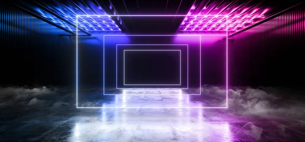 Sci Futuristic Smoke Background Concrete Cement Purple Blue Electric Neon — 스톡 사진