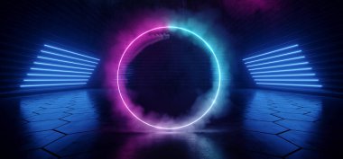 Duman Çemberi Neon Sentetik Mor Mavi Siber Peri Depo Depo Deposu Beton Beton Beton Asma Kiriş Klübü Dans Sahne Aracı Moda Garajı 3D Resim Çizimi