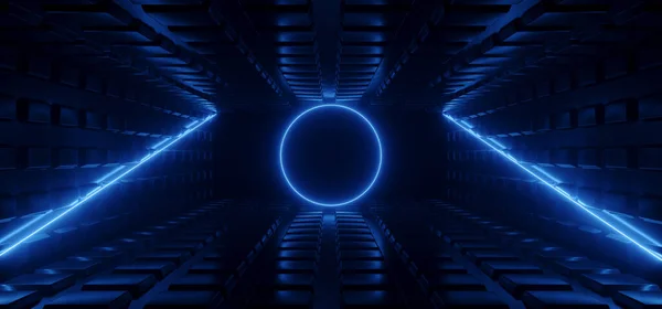 Sci Futuristische Achtergrond Laser Neon Lights Tunnel Corridor Space Alien — Stockfoto