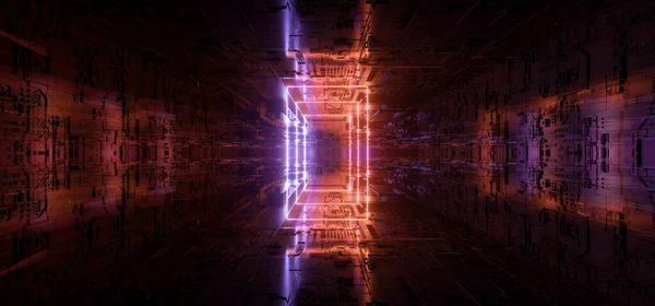 Sci Fütürist Metal Yansıtıcı Şematik Döşeme Döşeme Gerçekçi Neon Parlak — Stok fotoğraf