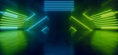 Neon Sentetik Dalgası Siber Mavi Siber Punk Depo Depo Tüneli Beton Beton Asfalt Kiriş Klübü Dans Sahne Aracı Moda Garajı 3D