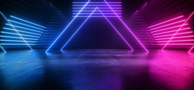 Neon Sentetik Mavi Siber Pembe Siber Peri Depo Depoyu Beton Beton Beton Beton Asfalt Kiriş Klübü Dans Sahne Aracı Moda Otoparkı 3D