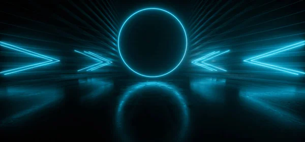 Sci Futuristic Neon Cyber Blue Circle Synthwave Tunnel Corridor Background — Stock fotografie