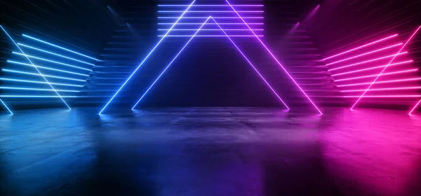 Neon Synthwave Cyber Purple Blue Cyberpunk Triangel Lager Tunnel Korridor — Stockfoto
