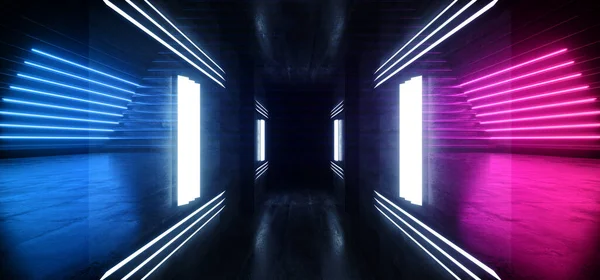 Neon Synthwave Cyber Purple Blue Cyberpunk Háromszög Raktár Alagút Folyosó — Stock Fotó