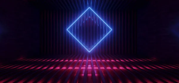 Neon Leuchtender Hintergrund Lila Blau Laser Gestreifte Metallstruktur Podium Bühne — Stockfoto