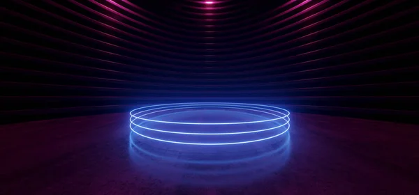 Stage Podium Neon Glowing Purple Blue Alien Sci Futuristic Concrete — Stock Photo, Image