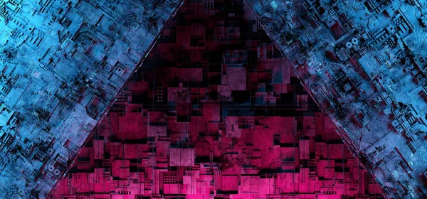Neon Fluorescent Triangle Shaped Purple Blue Vibrant Sci Φουτουριστικό Cyber — Φωτογραφία Αρχείου
