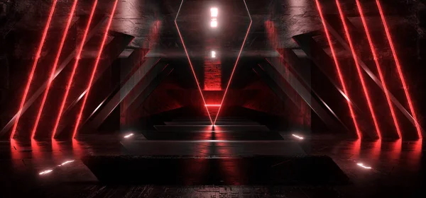 Sci Futurisztikus Neon Lézer Narancs Beton Reflektív Fém Földalatti Folyosó — Stock Fotó