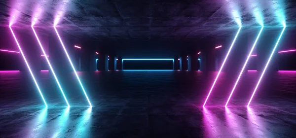 Sci Synthwave Futuristic Purple Blue Underground Parking Showroom Dark Night — Fotografia de Stock