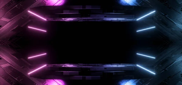 Neon Sci Futuristic Cyber Purple Blue Glowing Stage Podium Showroom — Stock Photo, Image