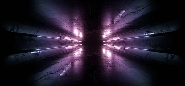 Neon Laser Schematic Motherboard Texture Purple Blue Laser Alien Spacship — 图库照片