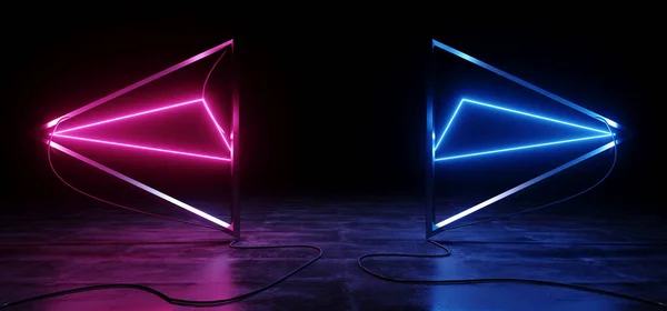 Cyber Neon Sci Futurystyczna Piramida Kable Kątowe Strzałki Świecący Fioletowy — Zdjęcie stockowe
