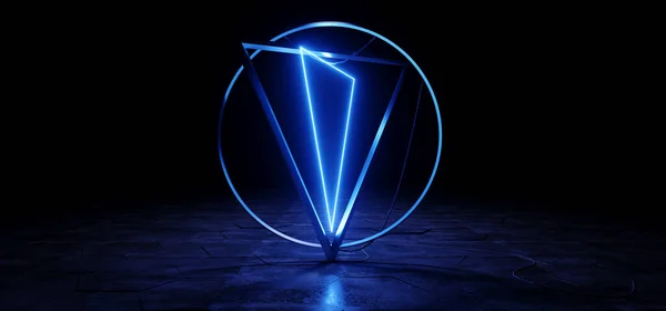 Cyber Neon Sci Futuristic Pyramid Shape Cables Circle Angular Glowing — Foto de Stock