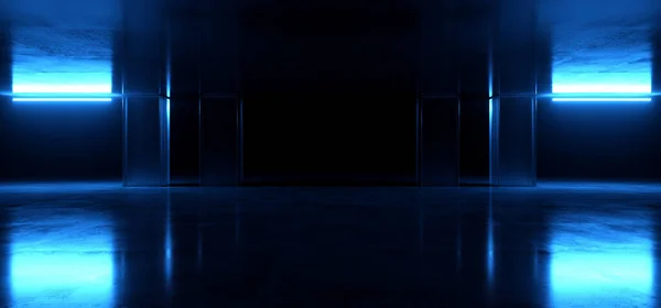 Neon Lazer Bilim Kurgu Fütüristik Mavi Parlak Flüoresan Işıklar Asfalt — Stok fotoğraf