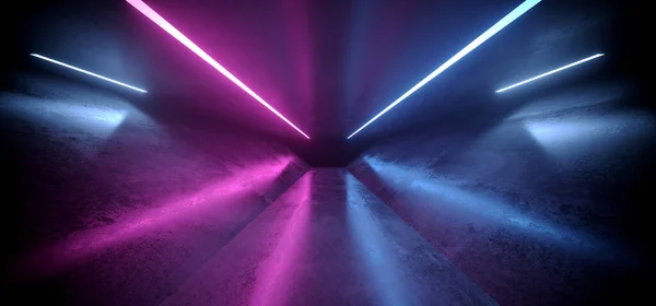 Neon Laser Brilhando Roxo Azul Vermelho Grunge Concreto Underground Tunnel — Fotografia de Stock