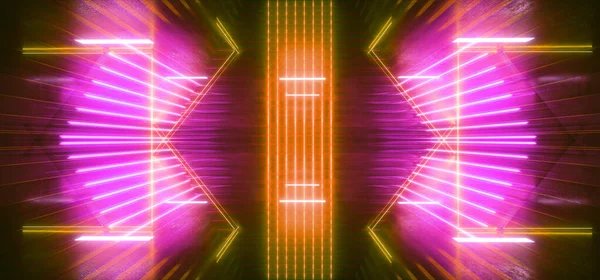 Neon Electric Cyber Laser Sci Futuristic Hallway Stage Purple Yellow — стоковое фото