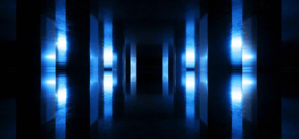 Sci Futuristic Dark Blue Glowing Futuristic Dark Night Reflective Concrete — стокове фото