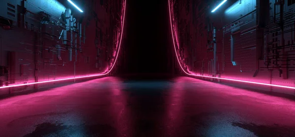 Futurista Cyber Sci Schematic Metal Reflective Neon Glowing Purple Blue — Foto de Stock