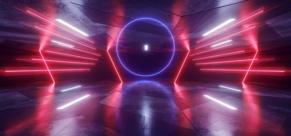 Neon Electric Cyber Parking Laser Sci Futuristic Hallway Stage Red — 스톡 사진