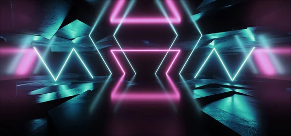 Abstraktní Sci Neon Futuristic Synth Cyber Virtual Glowing Purple Blue — Stock fotografie