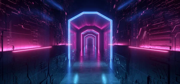Иллюстрация Sci Neon Laser Motherboard Walls Alien Space Ship Purple — стоковое фото