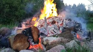 Bonire açık havada. Doğanın arka planında parlak alev.